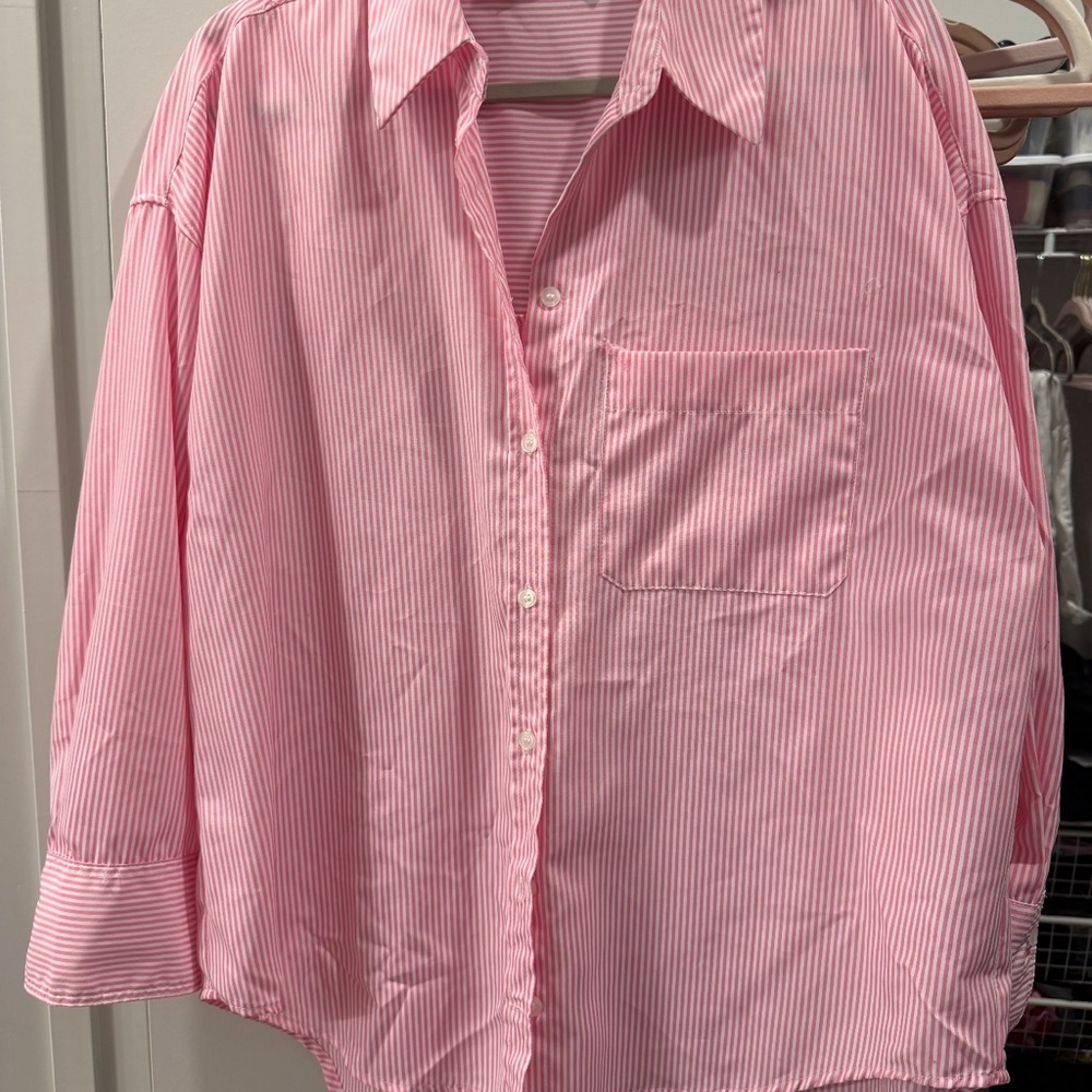 Zara Pink and White Striped Shirt